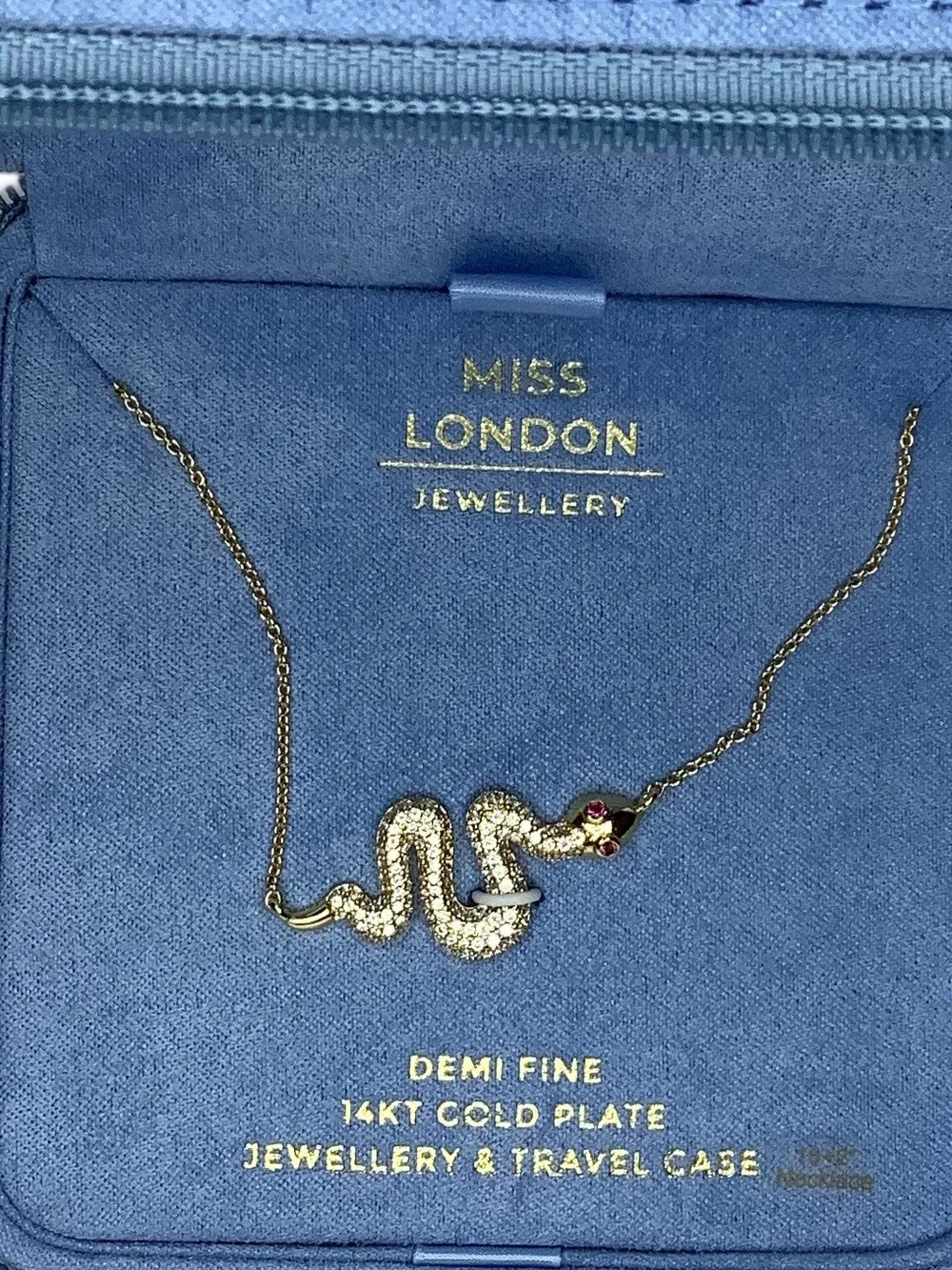 Miss London Gold Snake Pendant Necklace With Velvet Travel Box New